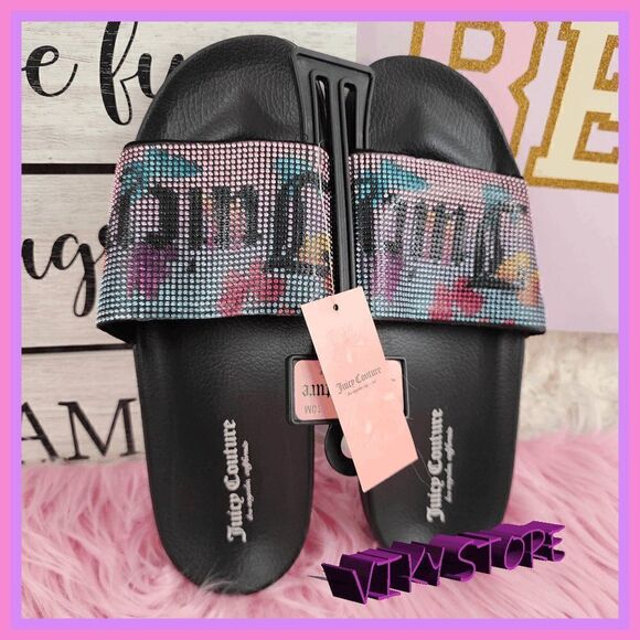 NWT {Juicy Couture} Crystal Logo Flip Flops: Glamorous Summer Stride Size 10 NWT - Picture 7 of 9